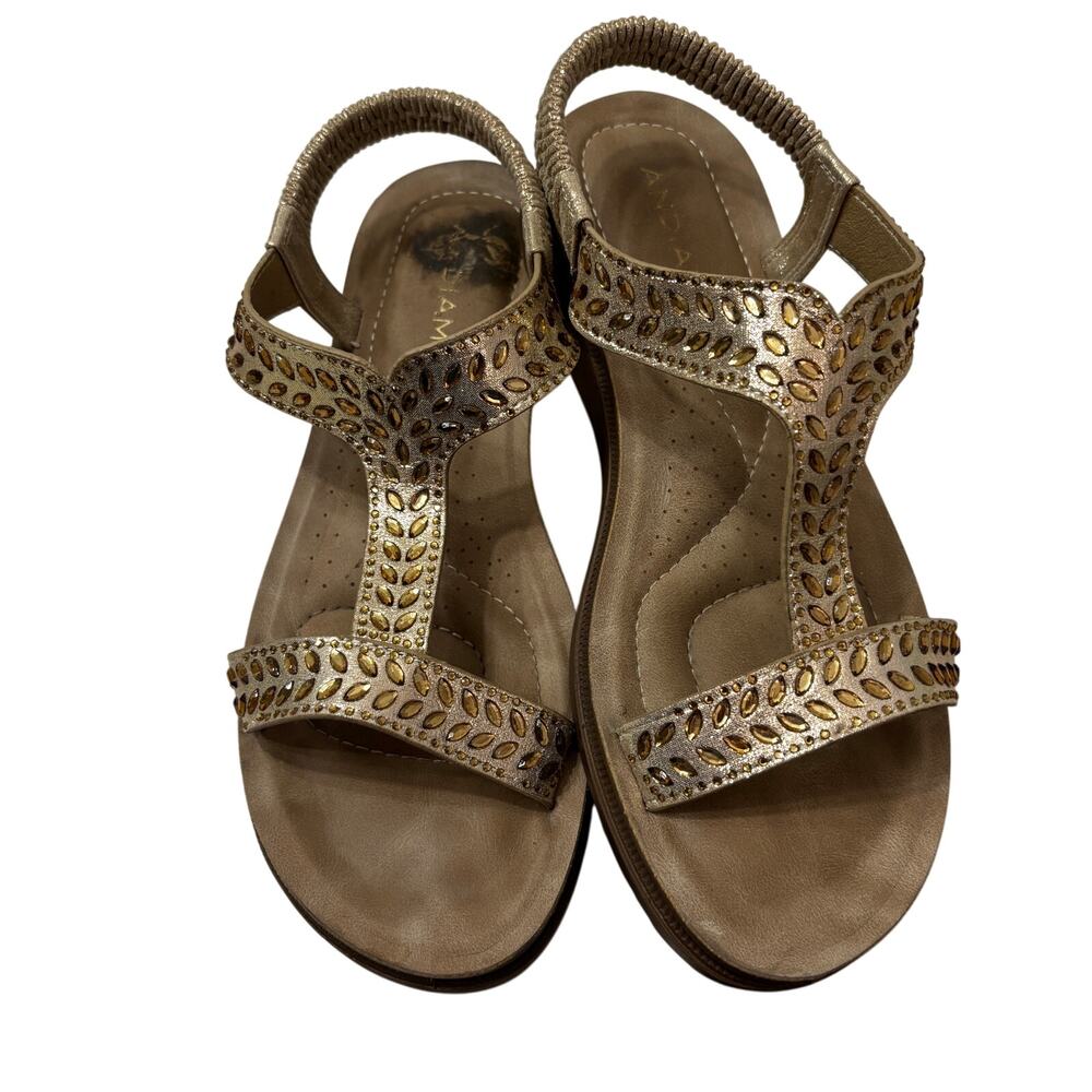 Andiamo Gold Embellished Comfort Slingback Sandals Womens 7W